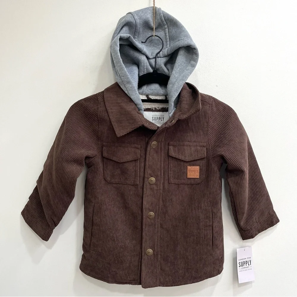 London Fog boys corduroy jacket shacket hooded fleece lined youth size 4